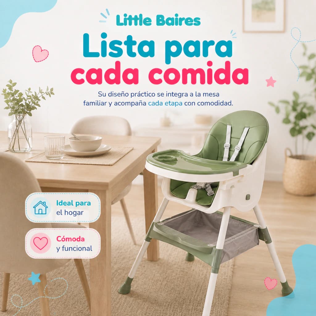 Silla de Comer 2 en 1 Bebé con Ruedas y Bandeja Ajustable — Verde Oliva