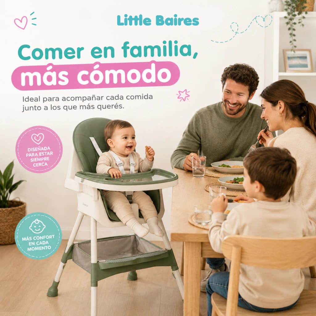 Silla de Comer 2 en 1 Bebé con Ruedas y Bandeja Ajustable — Verde Oliva
