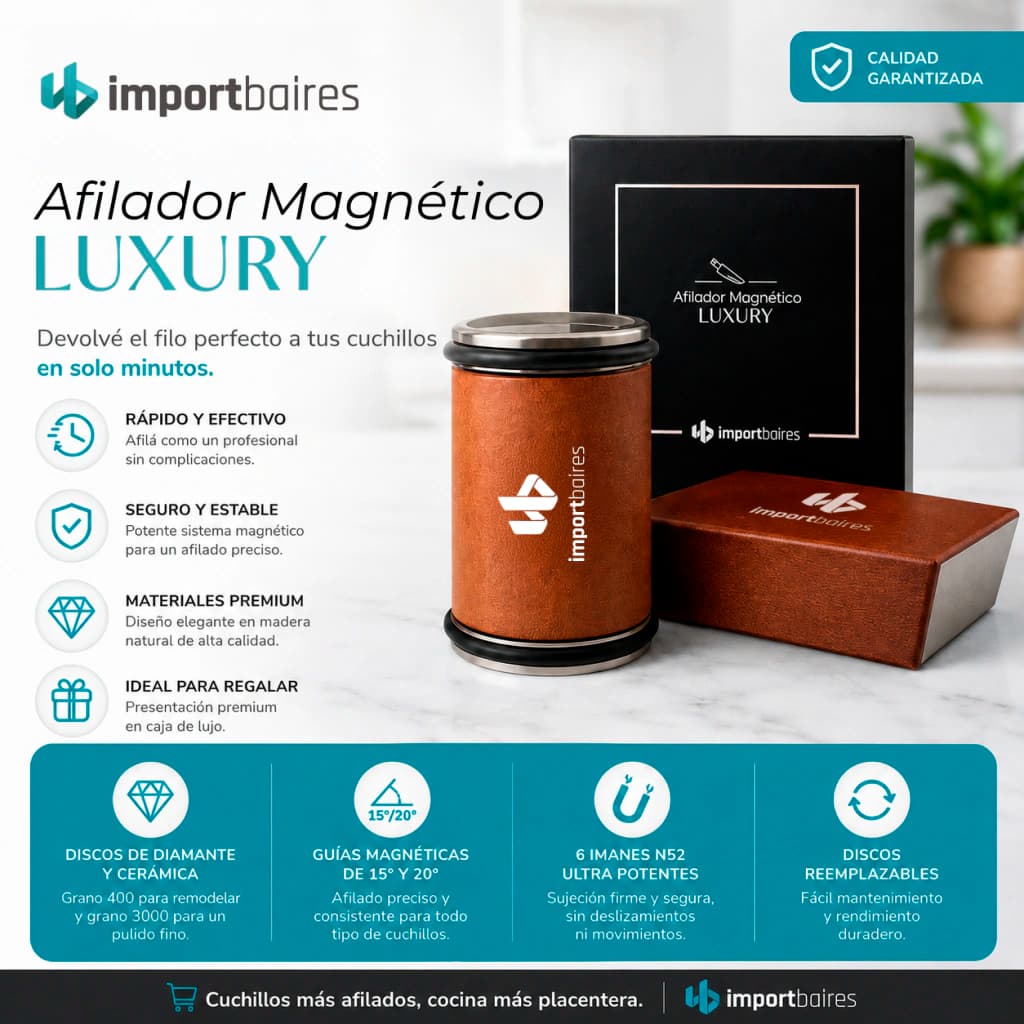 Afilador de Cuchillos Rodante Magnético Premium | Discos de Diamante