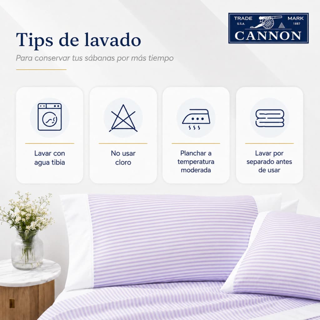 Juego de Sábanas 2 Plazas 200 Hilos | 100% Algodón Premium | Cannon Classic — Blanco Rayado