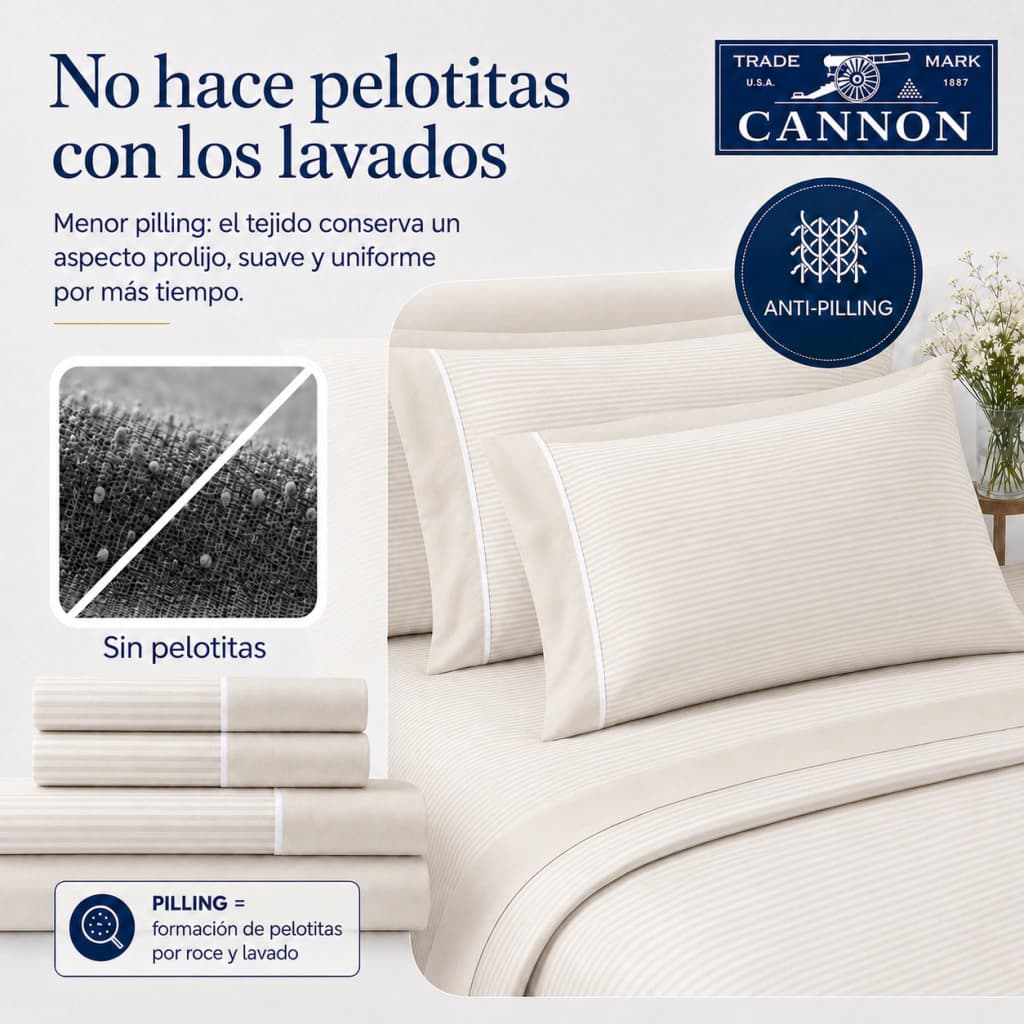 Juego de Sábanas King Size 200 Hilos | 100% Algodón Premium | Cannon Classic — Marron claro Rayado