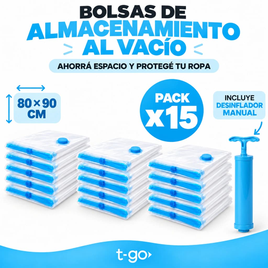 Kit 15 Bolsas al Vacío 80x90 cm T-GO + Bomba de Mano Incluida