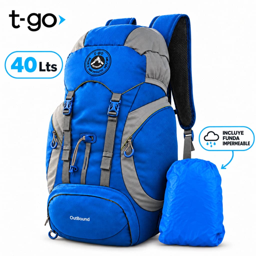 Mochila Mochilera 40L Camping Trekking | Ergonómica, Impermeable y Ultra Cómoda T-GO XS505 — Verde / Turquesa / Liso
