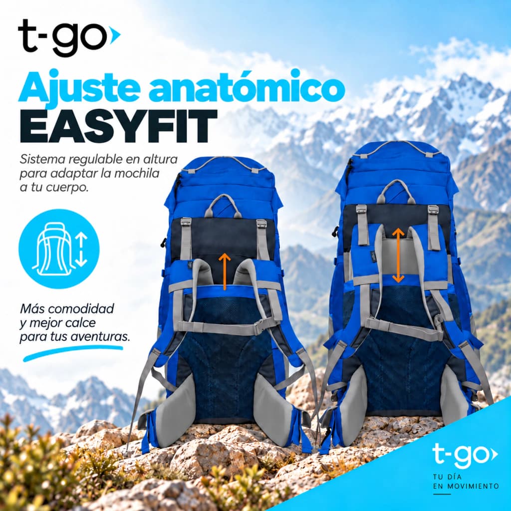 Mochila Trekking T-Go Active Journey 70+5 L Sistema EasyFit y Cobertor — Turquesa / Liso