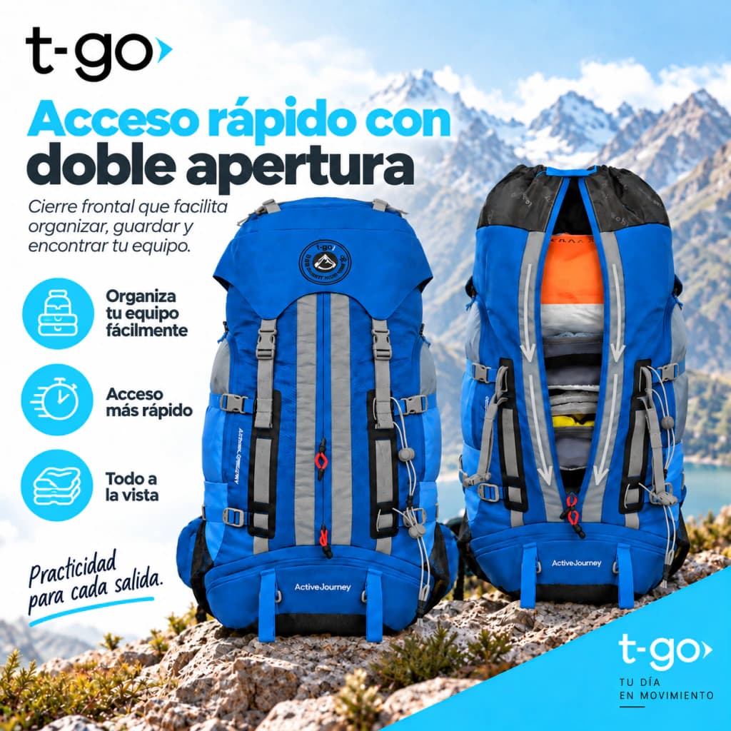 Mochila Trekking T-Go Active Journey 70+5 L Sistema EasyFit y Cobertor — Turquesa / Liso