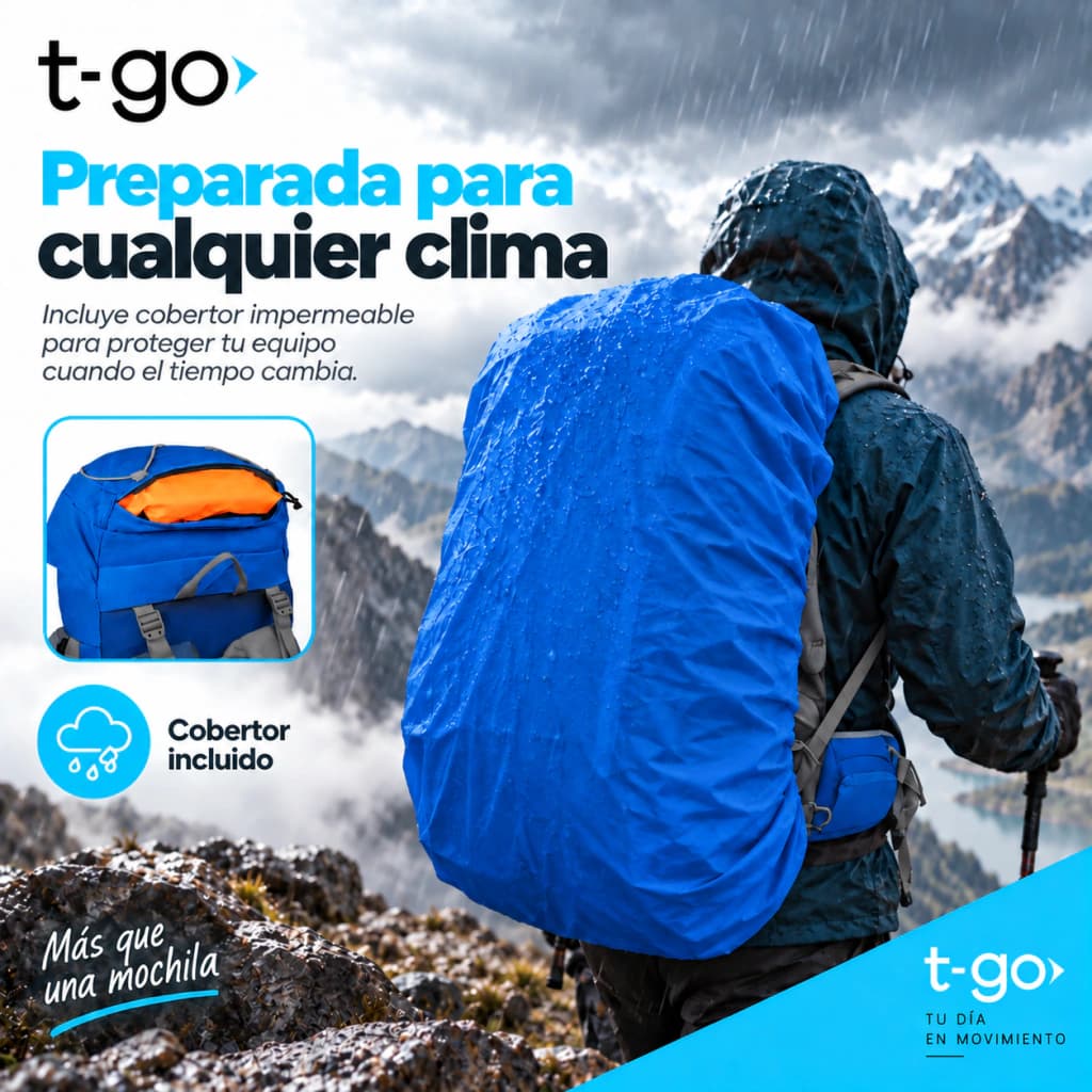 Mochila Trekking T-Go Active Journey 70+5 L Sistema EasyFit y Cobertor — Turquesa / Liso