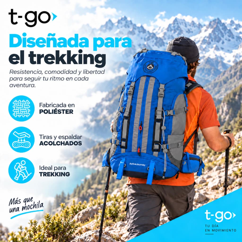 Mochila Trekking T-Go Active Journey 70+5 L Sistema EasyFit y Cobertor — Turquesa / Liso