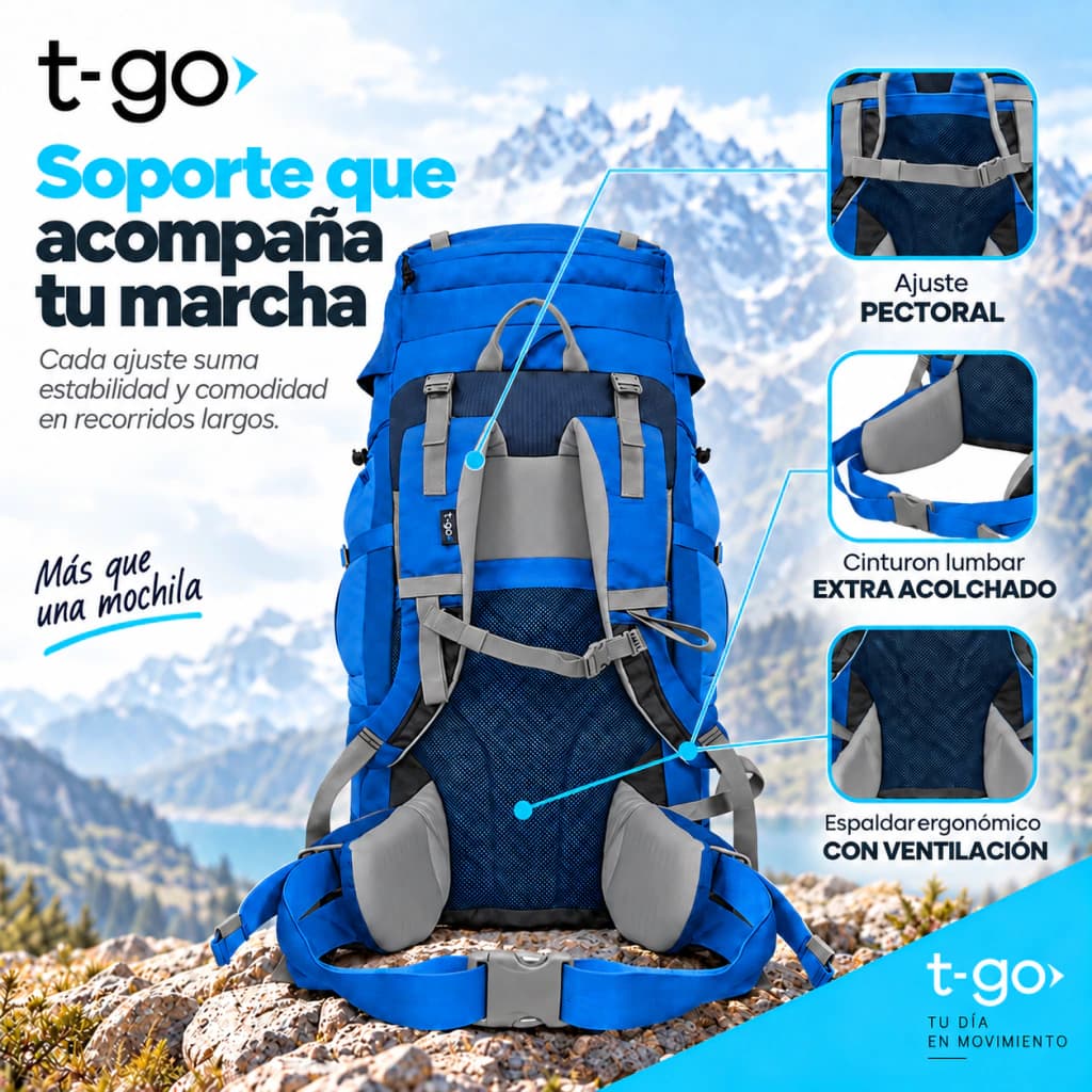 Mochila Trekking T-Go Active Journey 70+5 L Sistema EasyFit y Cobertor — Turquesa / Liso