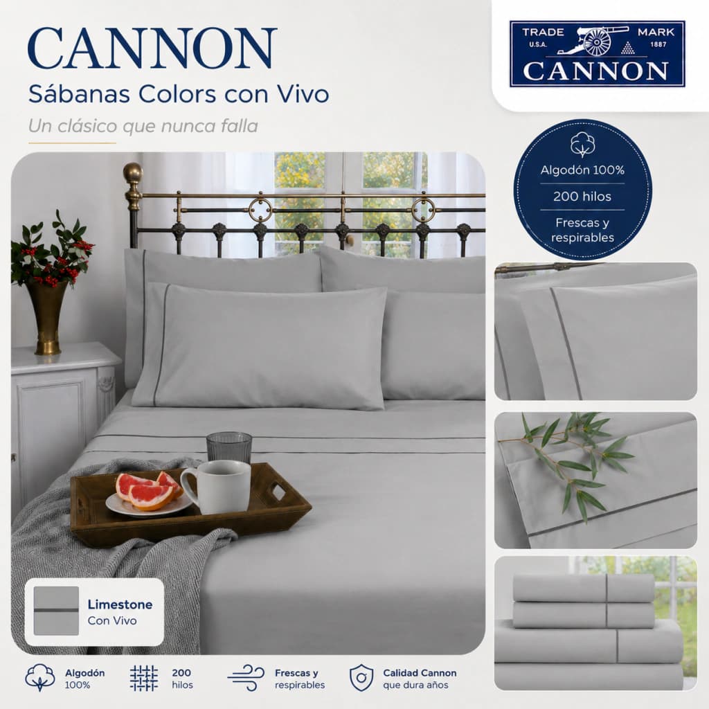 Juego de Sábanas King Size 200 Hilos | 100% Algodón Premium | Cannon Colors — Azul