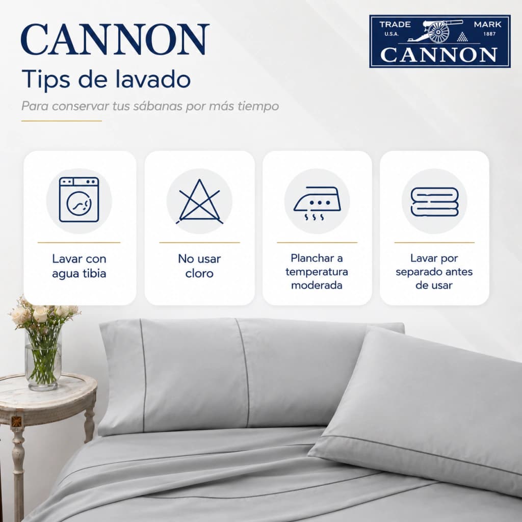 Juego de Sábanas Queen Size 200 Hilos | 100% Algodón Premium | Cannon Colors — Gris
