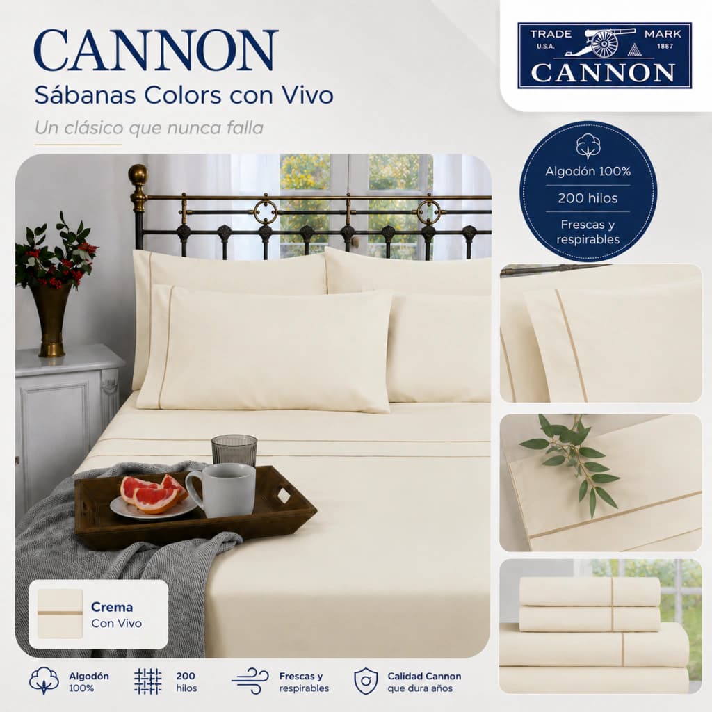Juego de Sábanas Twin 200 Hilos | 100% Algodón Premium | Cannon Colors — Gris