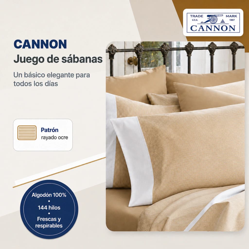 Juego de Sábanas Cannon Twin 1 1/2 Plazas | 100% Algodón | Cannon Fieldcrest — Taos Rayado