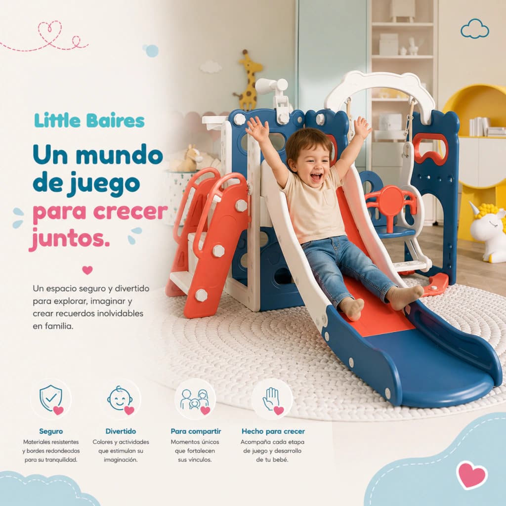 Centro de Juegos Infantil 3 en 1 | Tobogán, Hamaca y Básquet