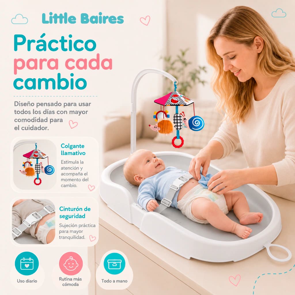 Cambiador Infantil Impermeable con Arco y Cinturón | Portátil — Gris