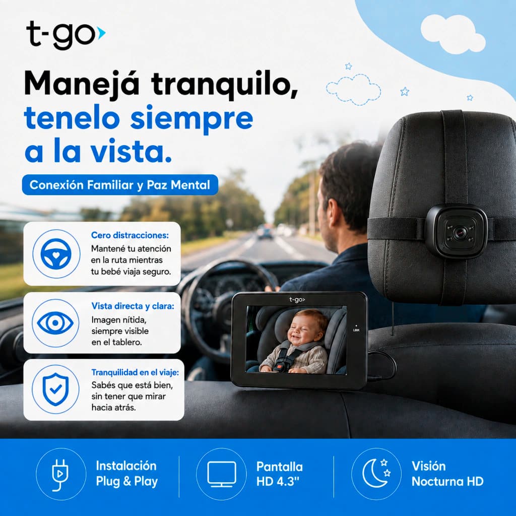 Monitor Doble Cámara Bebé Auto HD + Memoria 32GB | 360°