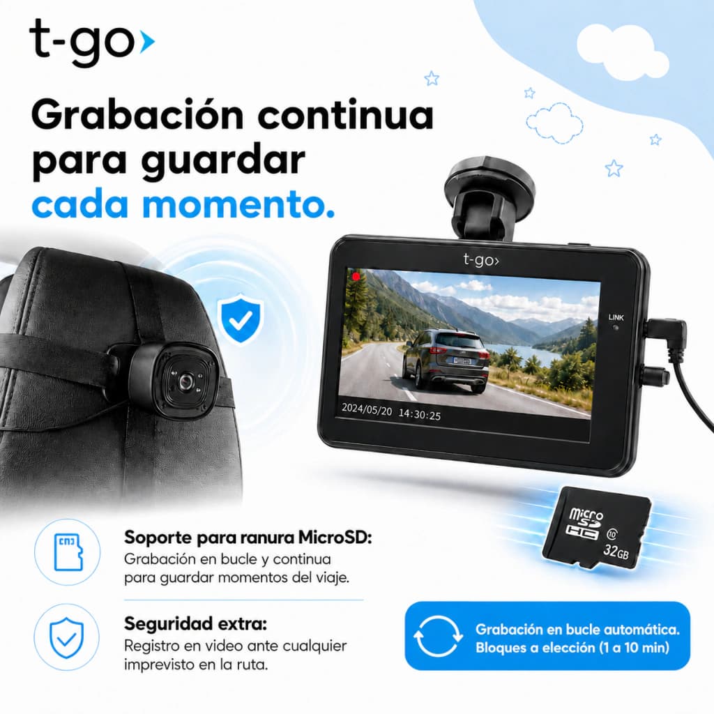 Monitor Doble Cámara Bebé Auto HD + Memoria 32GB | 360°
