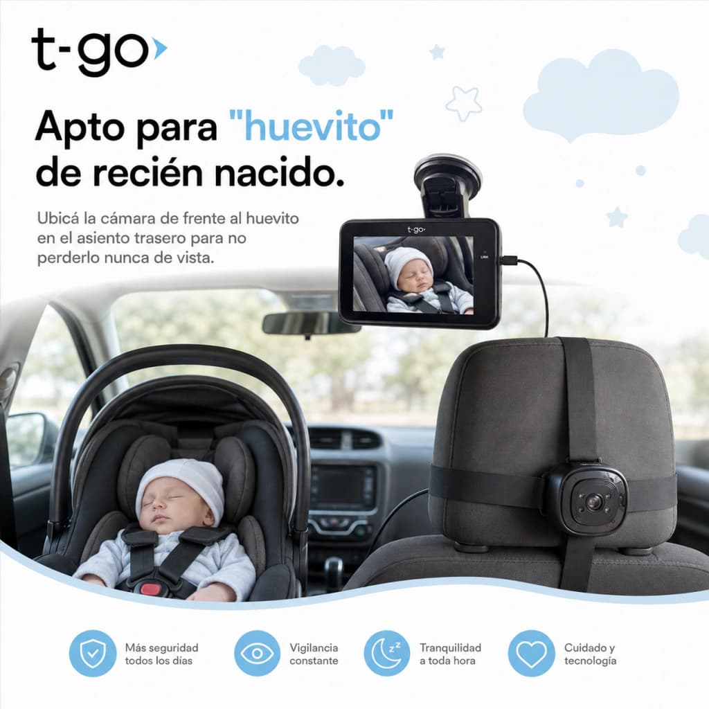 Monitor Doble Cámara Bebé Auto HD + Memoria 32GB | 360°