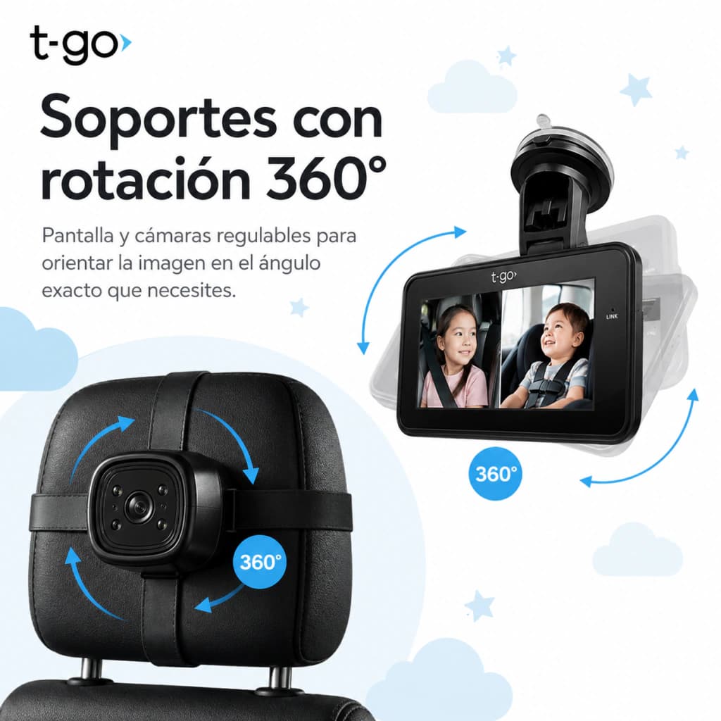 Monitor Doble Cámara Bebé Auto HD + Memoria 32GB | 360°
