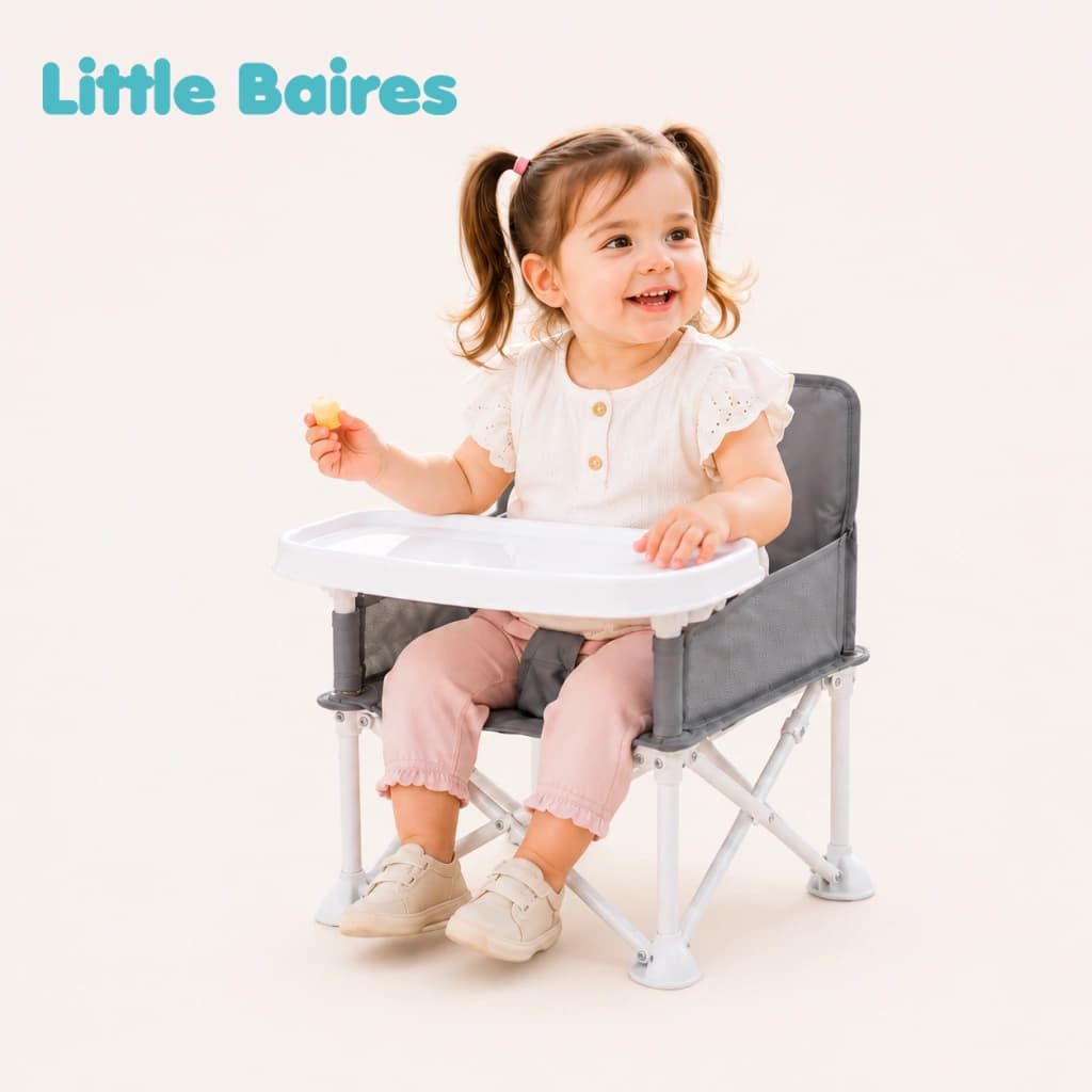 Silla de Comer Plegable Bebé Portátil con Bandeja | Little Baires — Gris