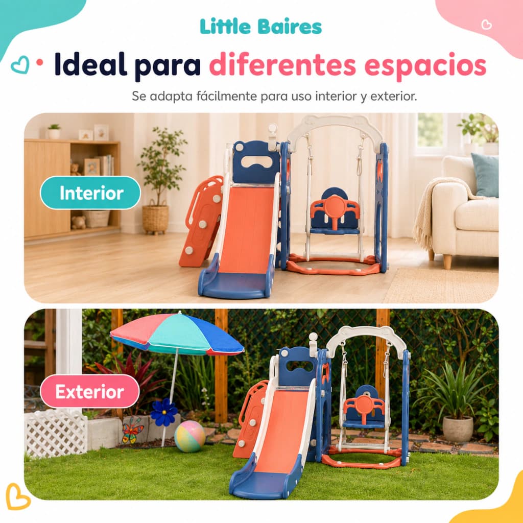 Centro de Juegos Infantil 3 en 1 | Tobogán, Hamaca y Básquet