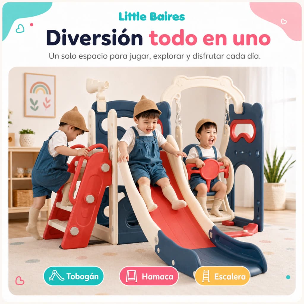 Centro de Juegos Infantil 3 en 1 | Tobogán, Hamaca y Básquet