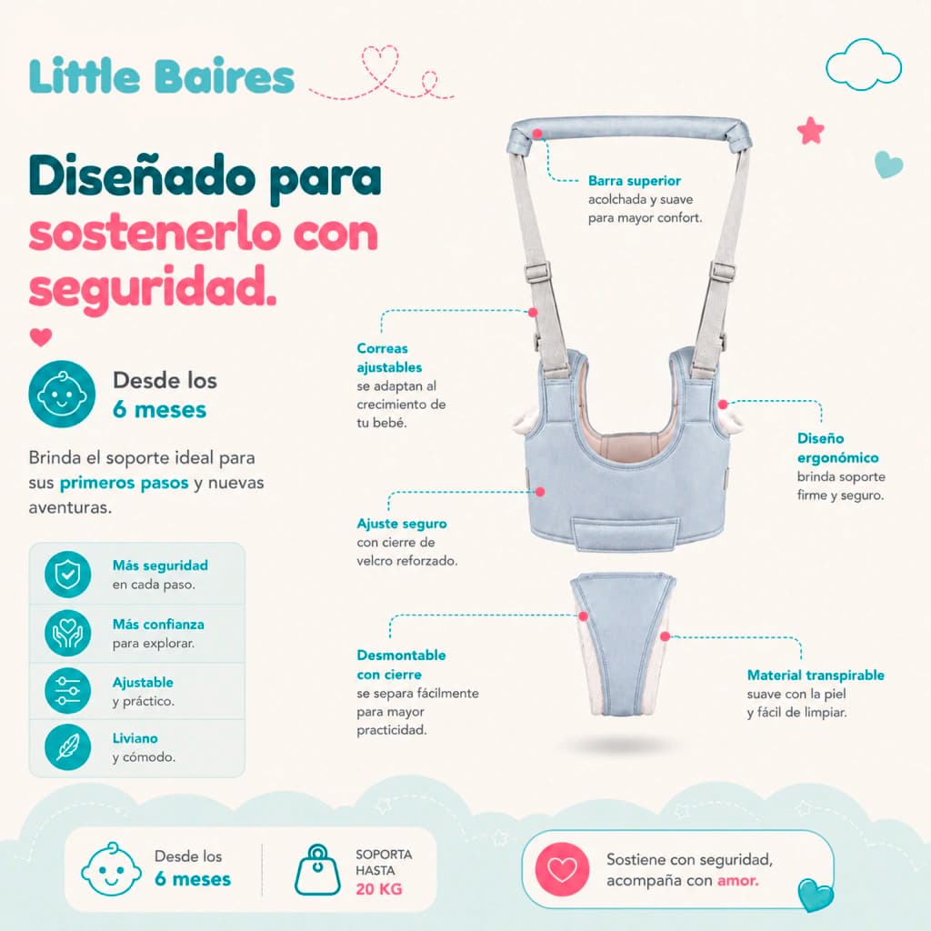 Arnés Caminador Bebé Primeros Pasos Little Steps | Evolutivo — Azul