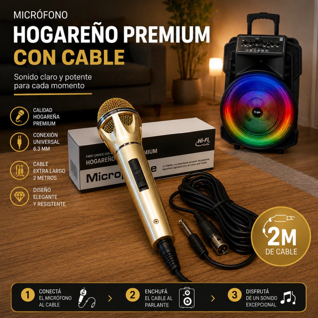 Micrófono Dinámico T-Go MIC 810 Gold con Cable 2m | XLR
