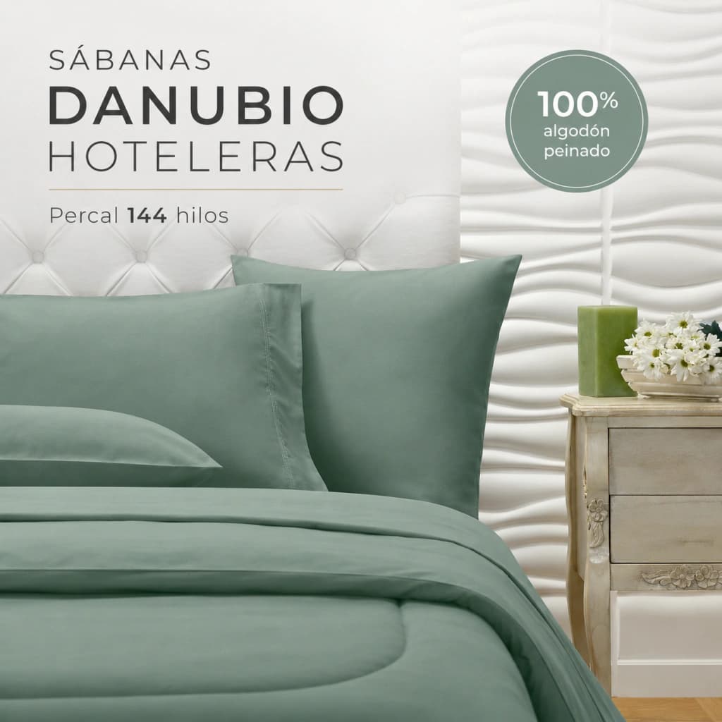 Juego de Sábanas Danubio 100% Algodón 1 1/2 Plazas Twin 144 Hilos — Kakhi