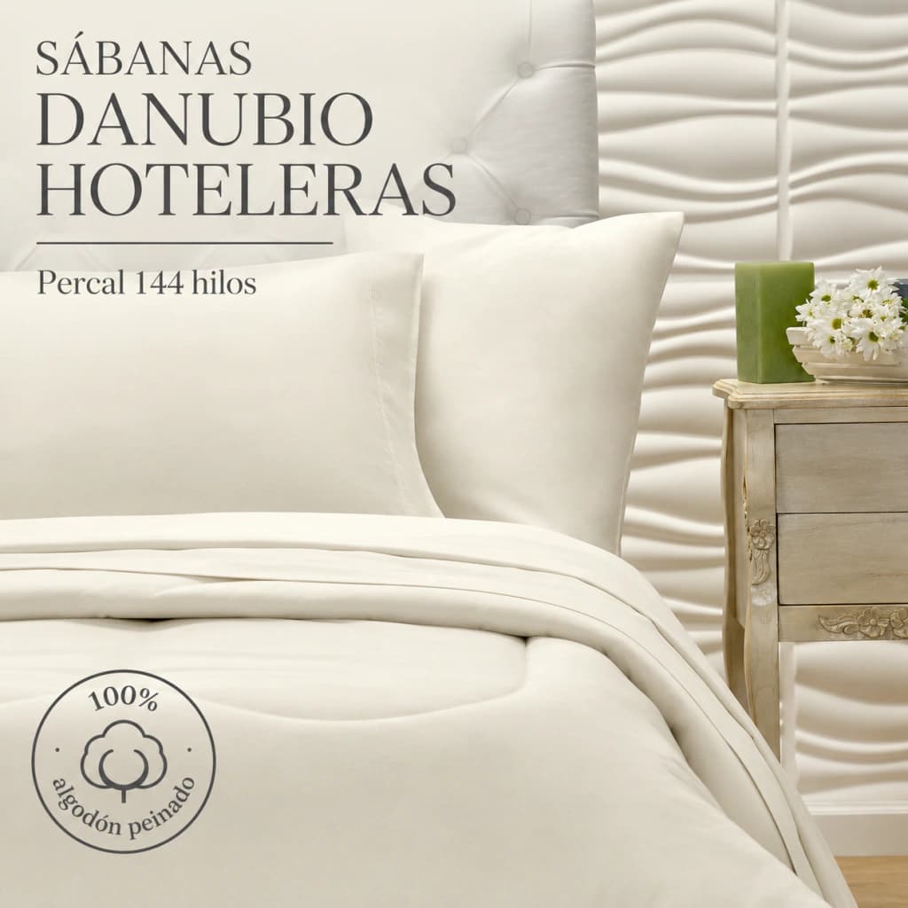 Juego de Sábanas Danubio 100% Algodón Queen Size | 144 Hilos — Blanco