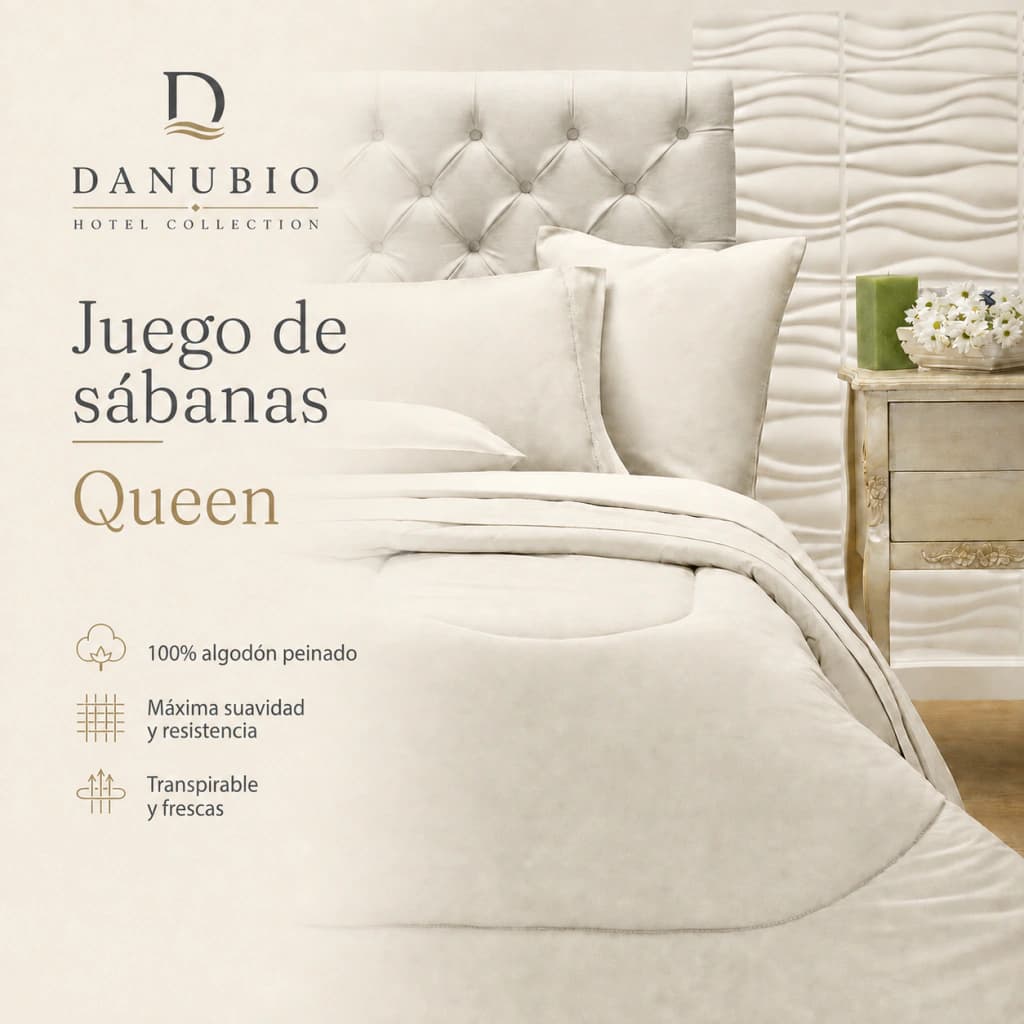 Juego de Sábanas Danubio 100% Algodón Queen Size | 144 Hilos — Blanco