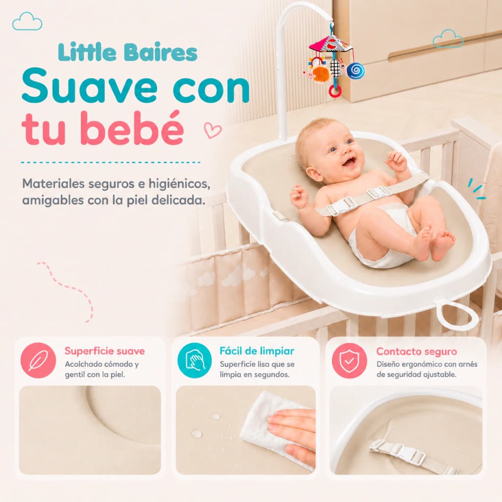Cambiador Infantil Impermeable con Arco y Cinturón | Portátil — Beige