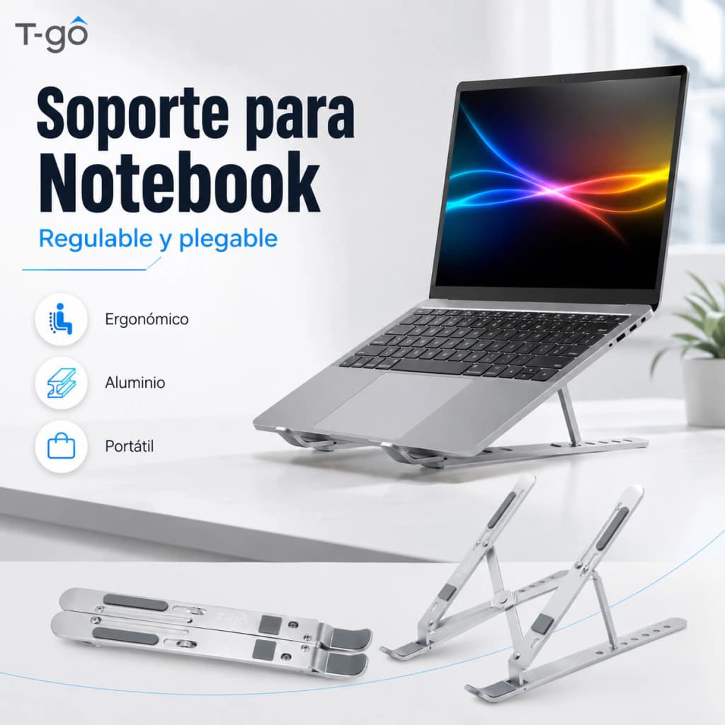 Soporte Notebook Aluminio Plegable 7 Posiciones 10" a 15.6" con Funda