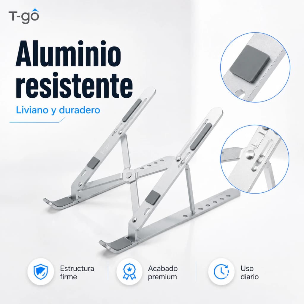 Soporte Notebook Aluminio Plegable 7 Posiciones 10" a 15.6" con Funda