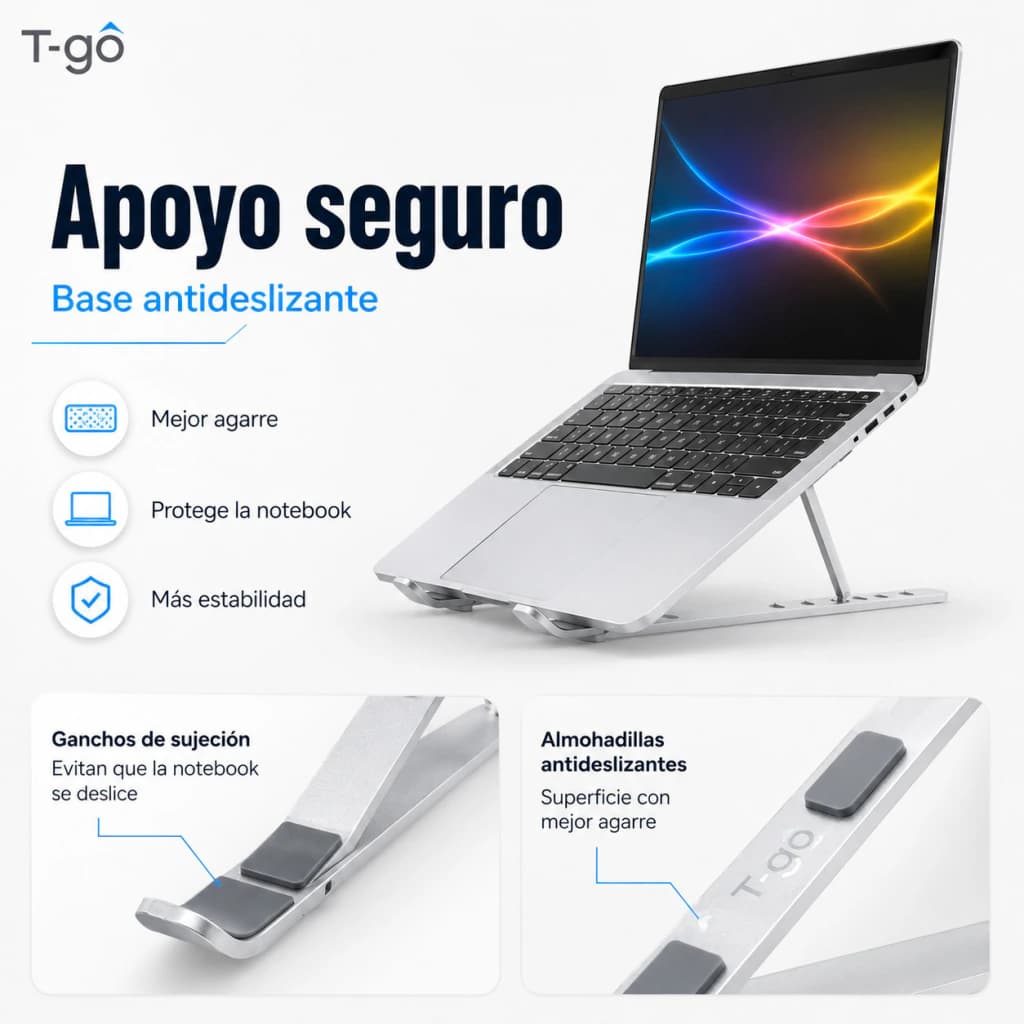 Soporte Notebook Aluminio Plegable 7 Posiciones 10" a 15.6" con Funda