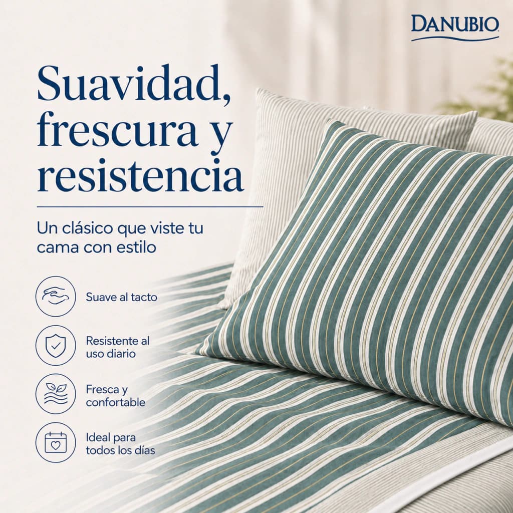 Juego de Sábanas Danubio Stripes Tamaño Full | 144 Hilos — Riley Black A809