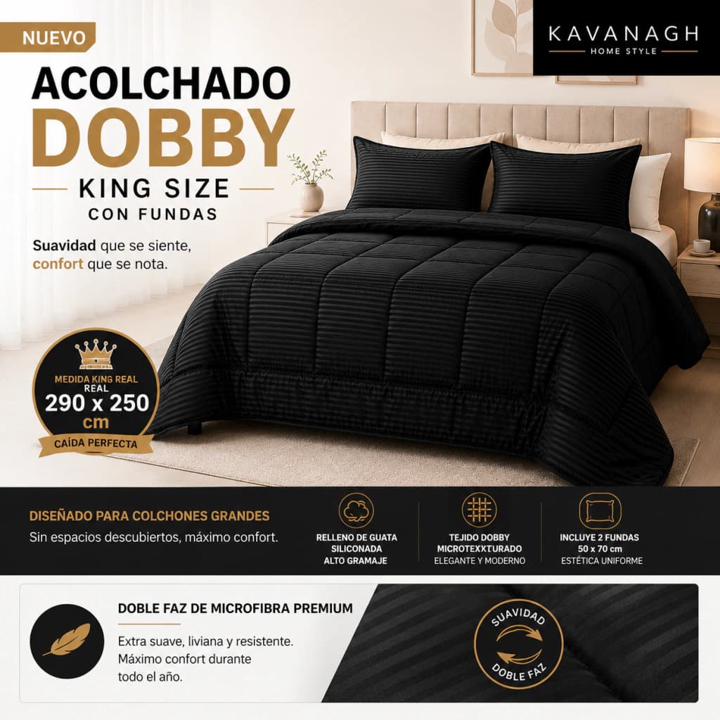 Acolchado King Size Kavanagh Dobby + 2 Fundas | Importbaires