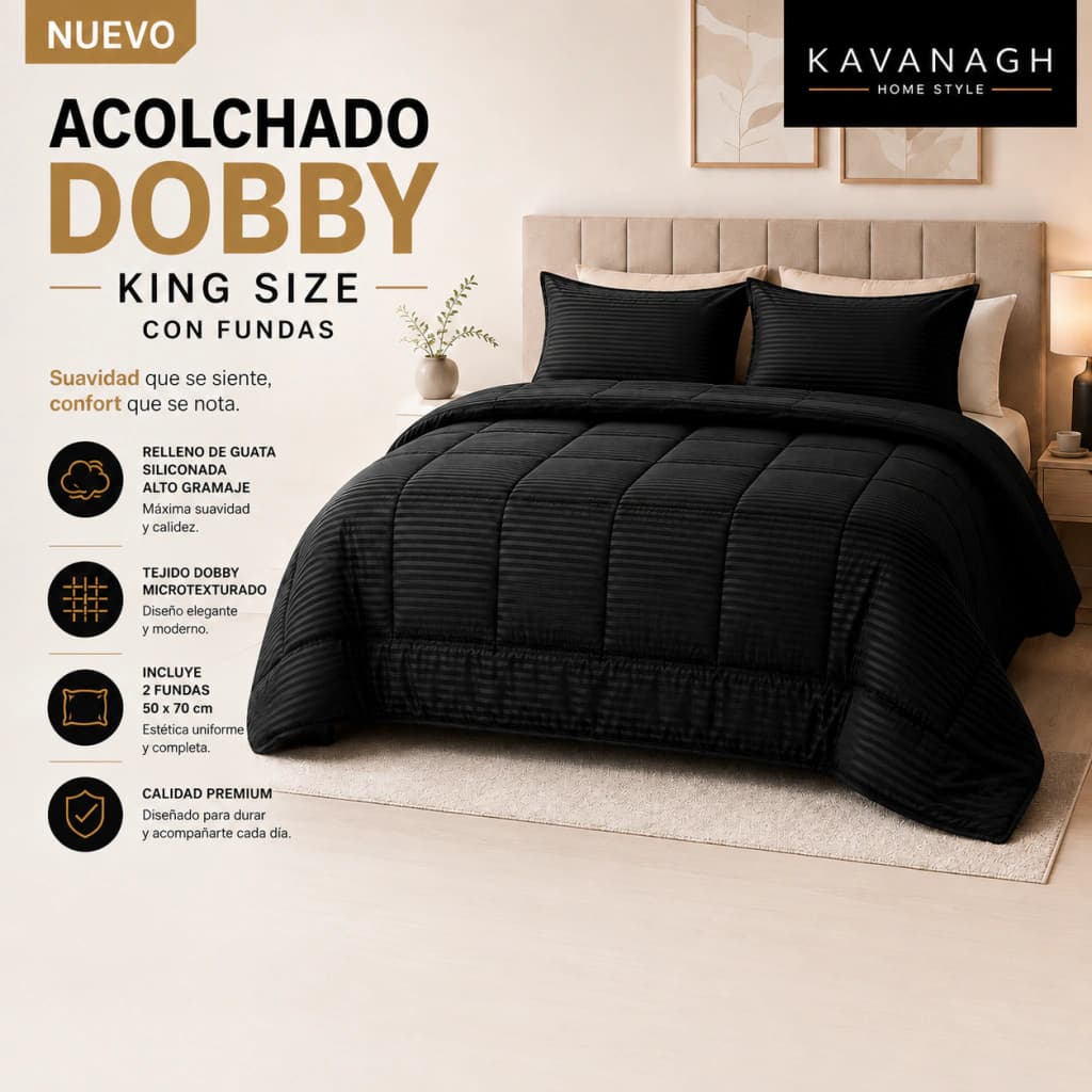Acolchado King Size Kavanagh Dobby + 2 Fundas | Importbaires