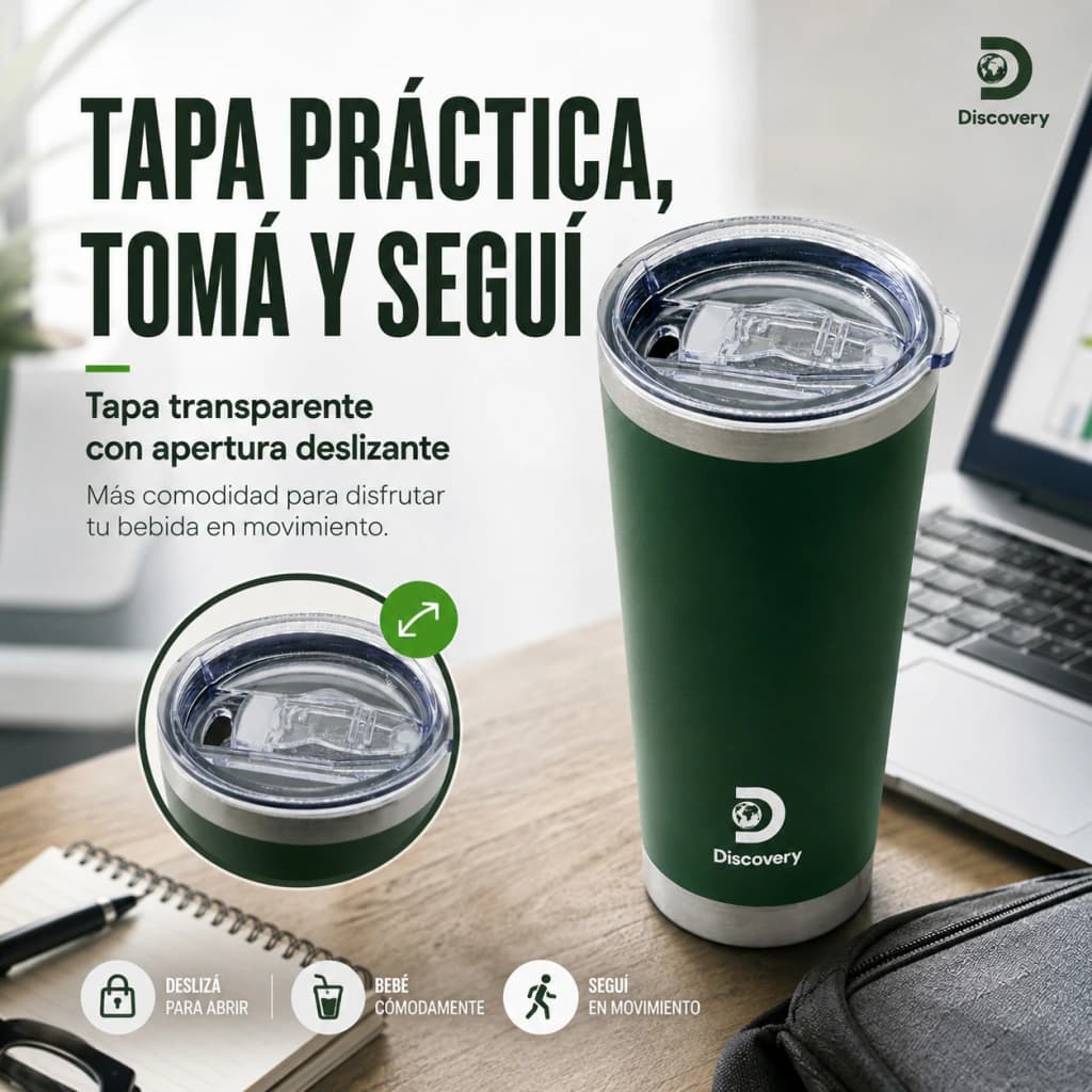 Vaso Térmico Discovery 600 Ml Acero Inoxidable Color Verde