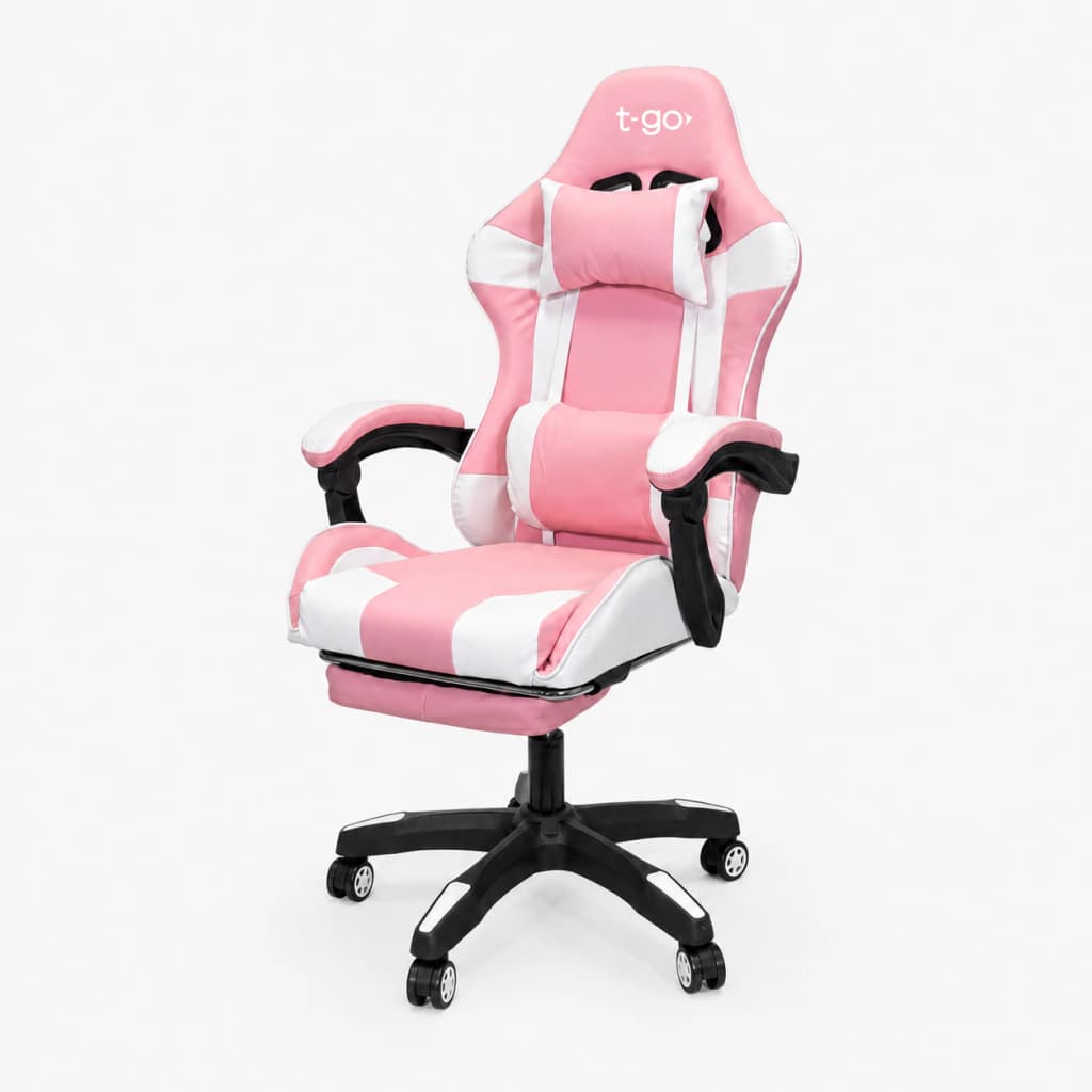 Silla Gamer Ergonómica | Escritorio — Rosa / Blanco / Cuero sintético