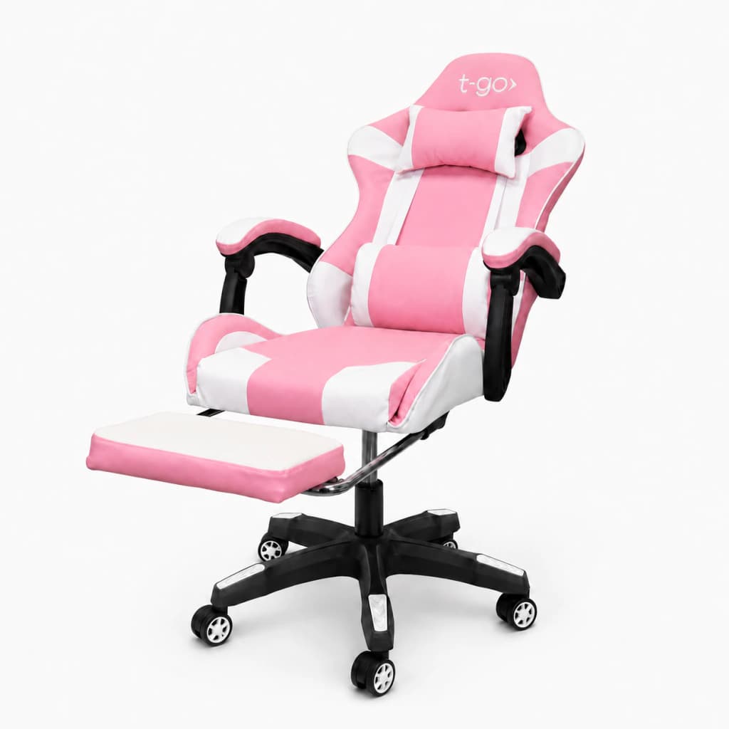 Silla Gamer Ergonómica | Escritorio — Rosa / Blanco / Cuero sintético