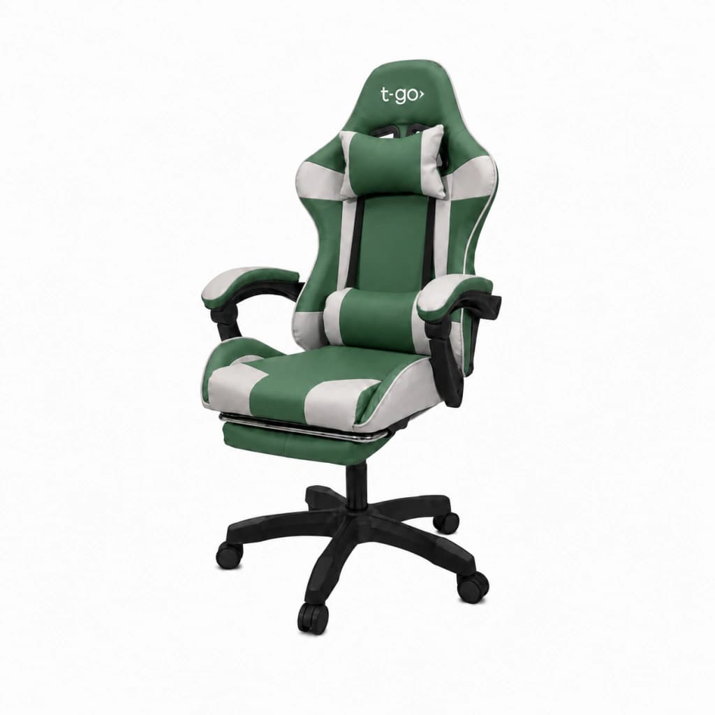 Silla Gamer Ergonómica | Escritorio — Verde / Gris / Cuero sintético