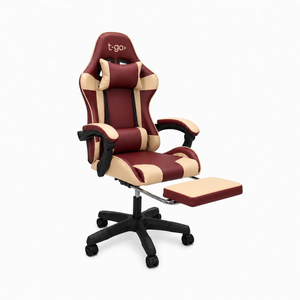 Silla Gamer Ergonómica | Escritorio — Bordó / Crema / Cuero sintético