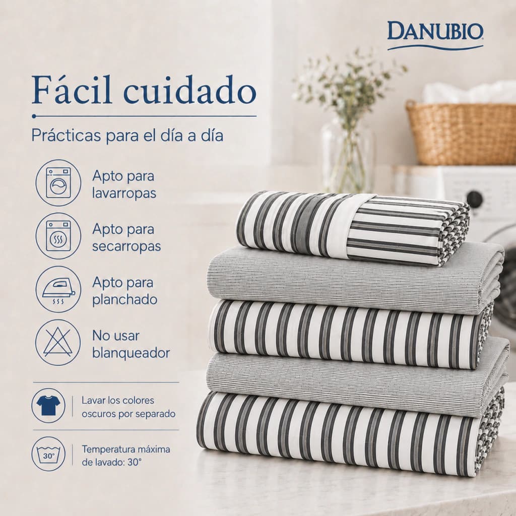 Juego de Sábanas Danubio Stripes Tamaño Full | 144 Hilos — Riley Black A809