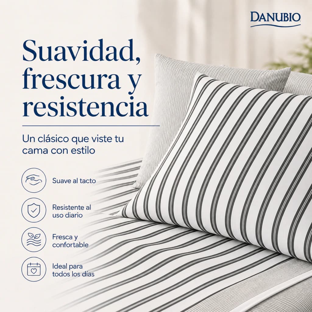 Juego de Sábanas Danubio Stripes Tamaño Full | 144 Hilos — Riley Black A809