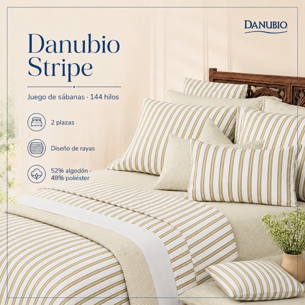 Juego de Sábanas Danubio Stripes Tamaño Full | 144 Hilos — Riley Black A809