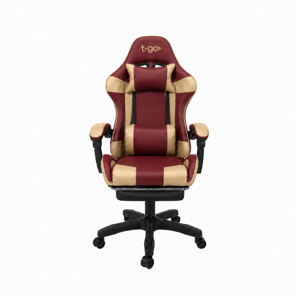 Silla Gamer Ergonómica | Escritorio — Bordó / Ocre / Cuero sintético