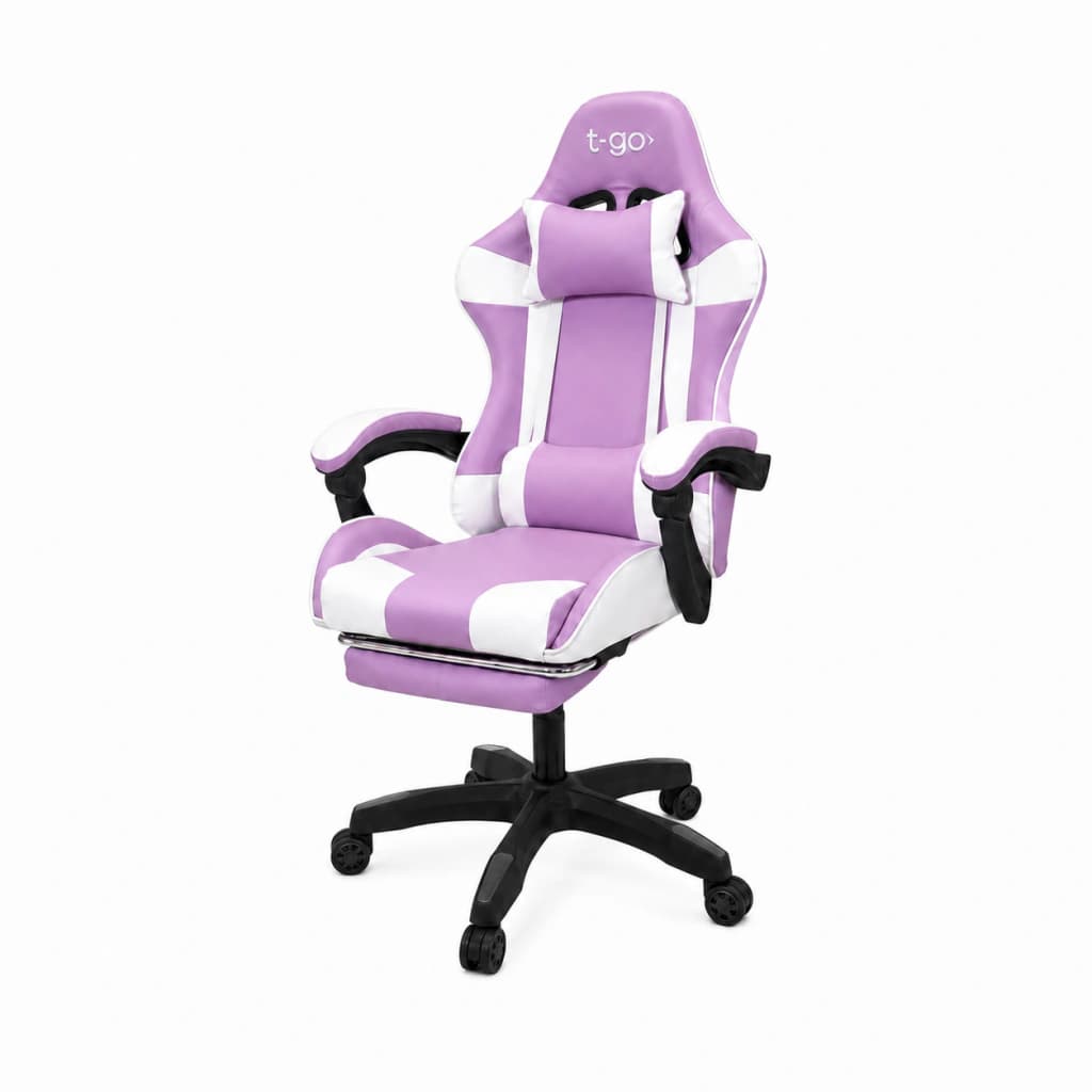 Silla Gamer Ergonómica | Escritorio — Lavanda / Blanco / Cuero sintético