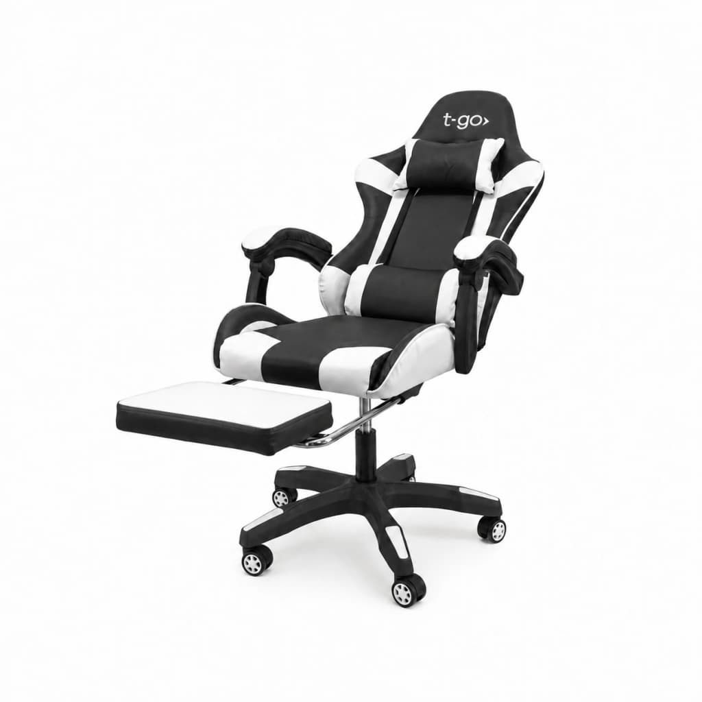 Silla Gamer Ergonómica | Escritorio — Blanco / Negro / Cuero sintético