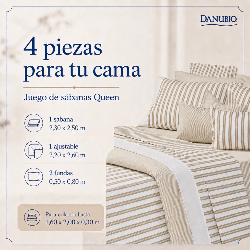 Juego de Sábanas Danubio Stripes Twin Plazas | 144 Hilos — Dominic Smoke A813