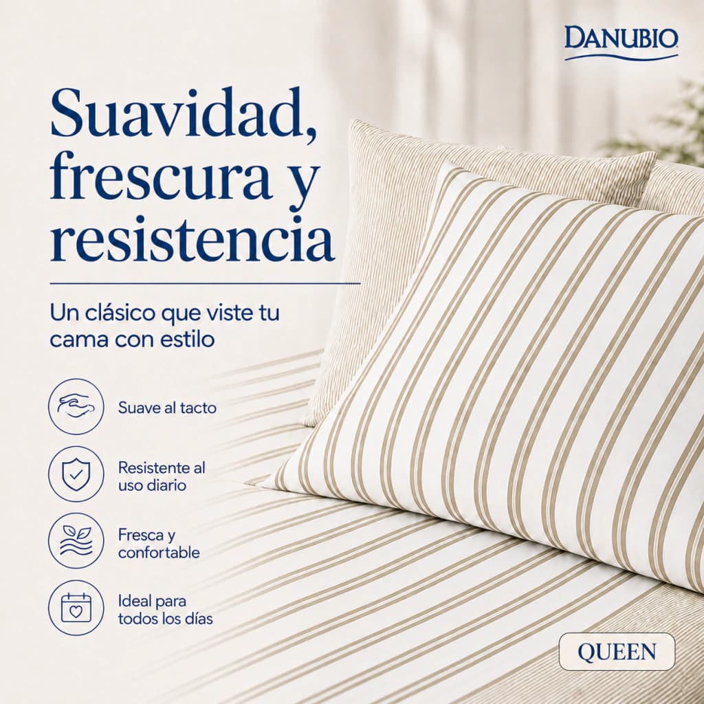 Juego de Sábanas Danubio Stripes Twin Plazas | 144 Hilos — Riley Ecru A810